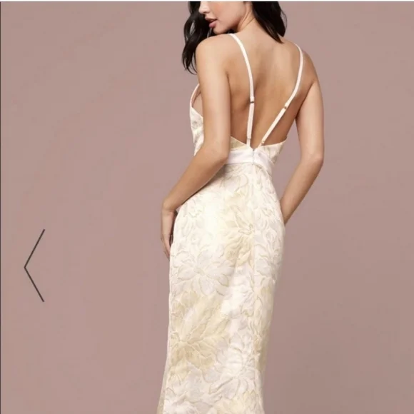 Bebe Plunge Neck Mermaid Metallic Floral Adjustable Strap Jacquard Gown Size 2 - Picture 2 of 7